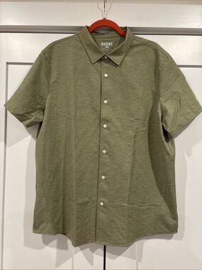 Rhone Brezza Shirt Mens XL Green Performance Casual Lightweight Linen Woven